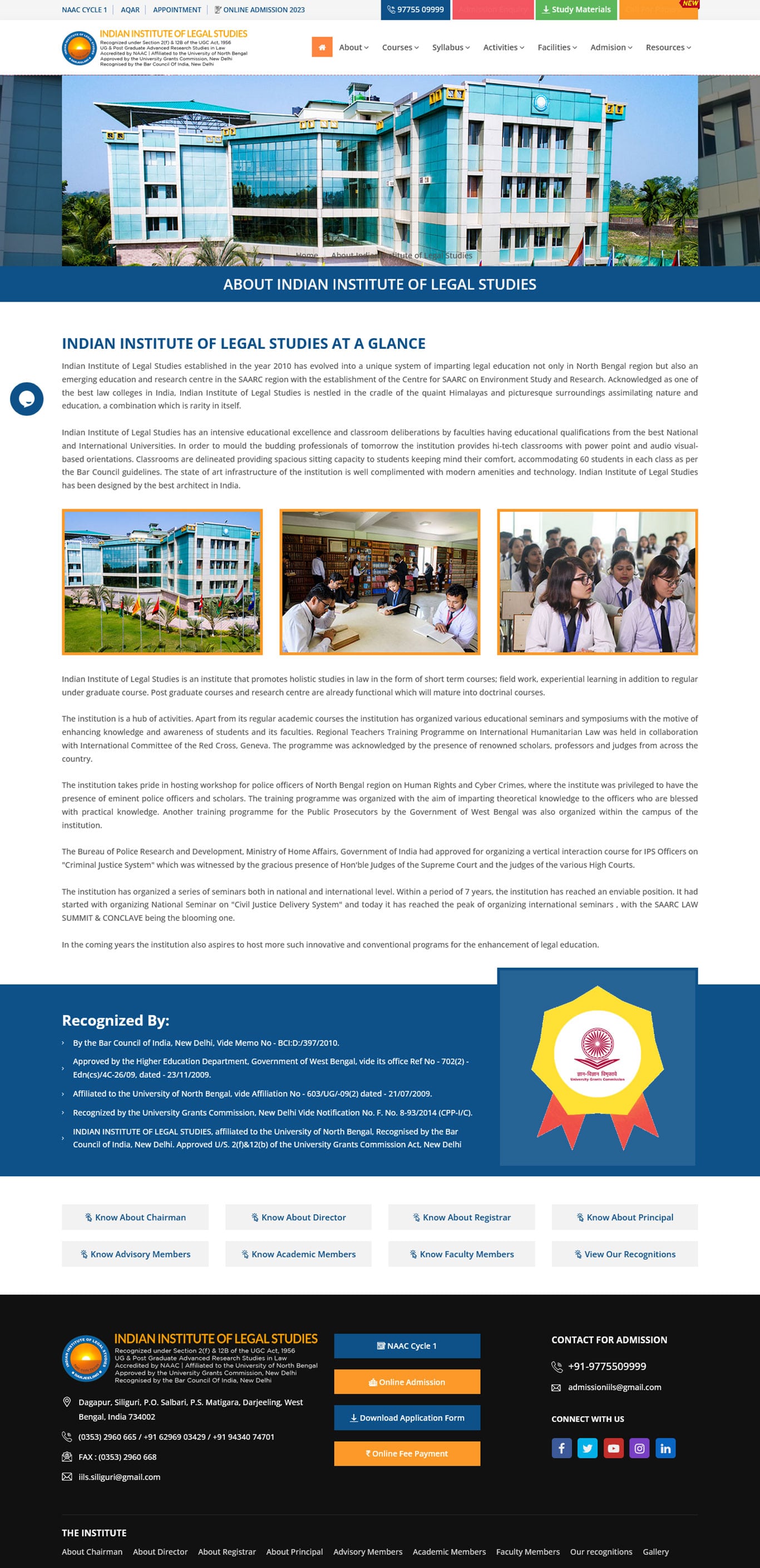 Indian Institute of Legal Studies Website Screenshot 1