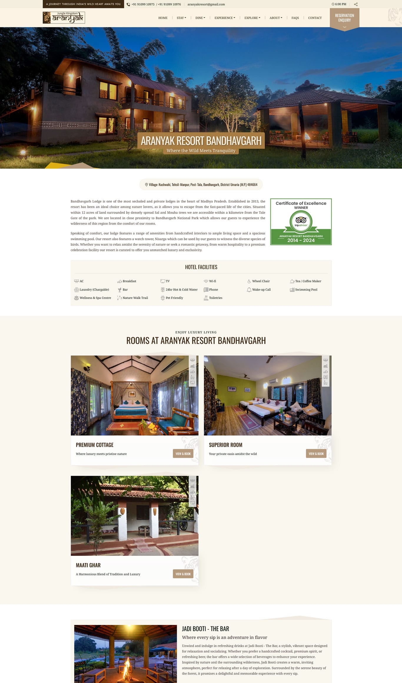 Aranyak Resort Website Screenshot 1