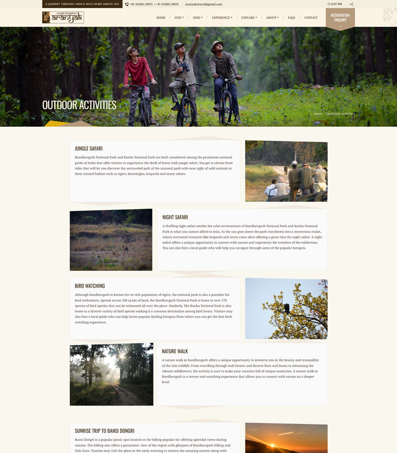 Aranyak Resort Website Screenshot 3