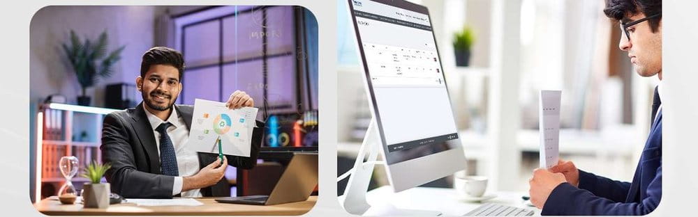 Business owner reviewing sales and booking reports