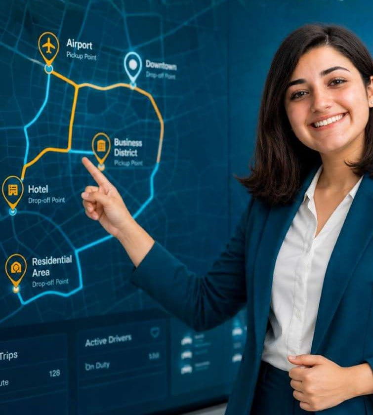 Route map showing airport, hotel and city pickup points